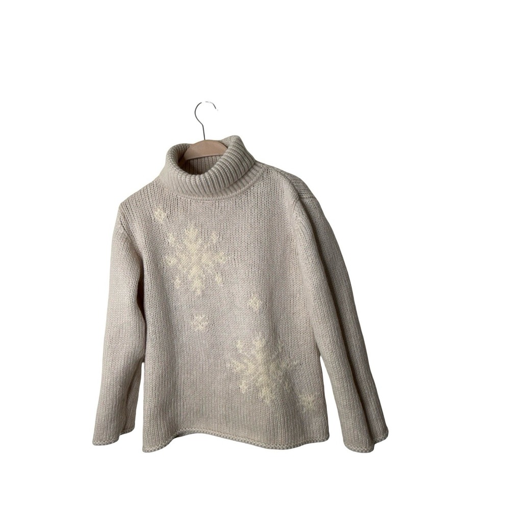 TCM Turtleneck Sweater Womens M Cable Knit Merino Wool Snowflake Design